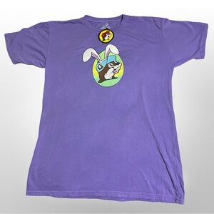 Buc-ees Easter Purple 2 Sided Graphic T Shirt‎ I’m hunting beaver nuggets NWT  M